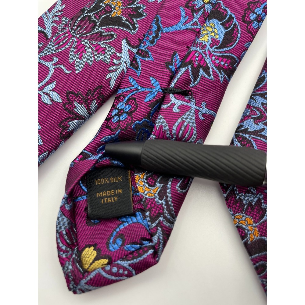 Jos A Bank Reserve Collection Silk Tie Magenta Blue Floral Paisley Made in Italy - Picture 3 of 4